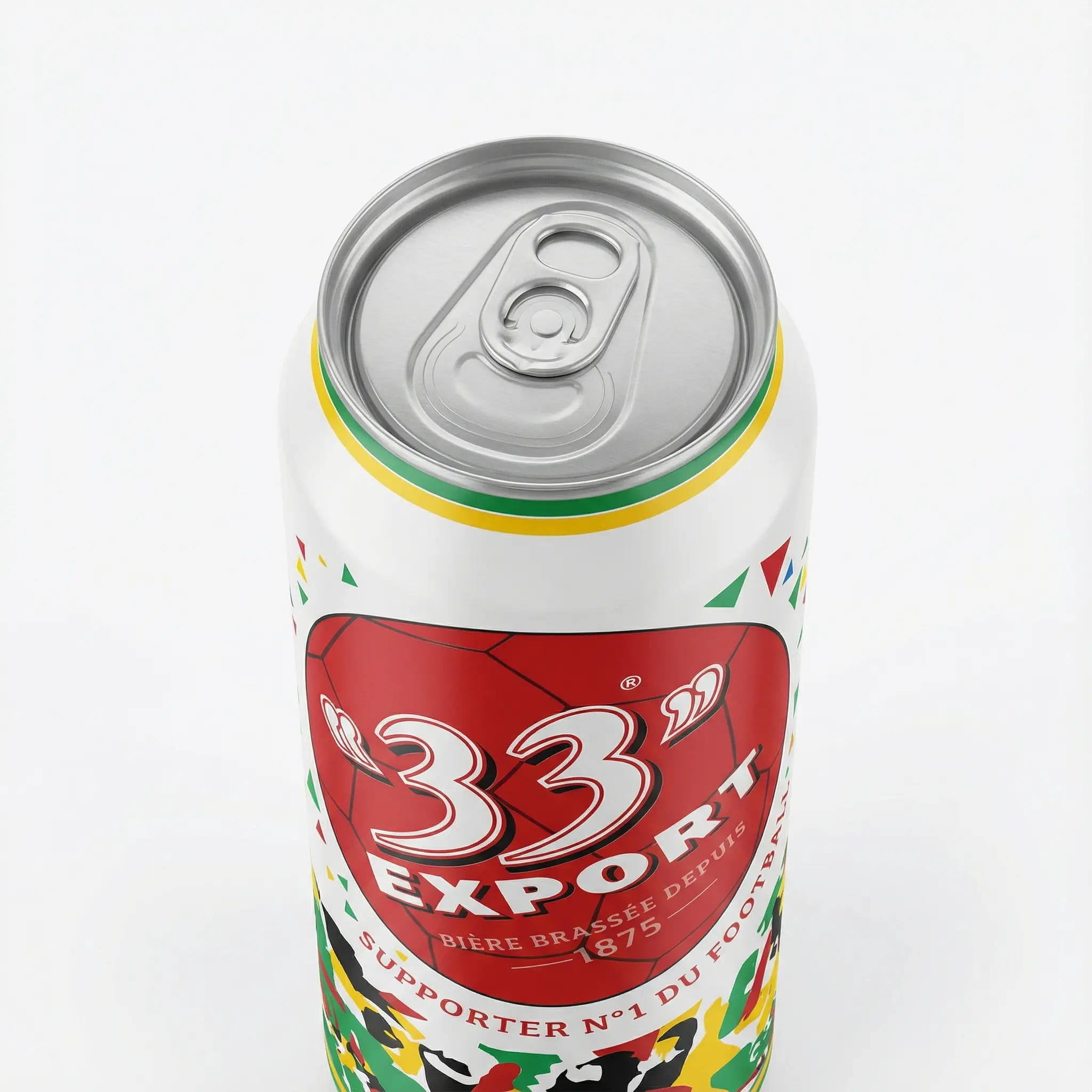 vue dessus canette bière blonde camerounaise